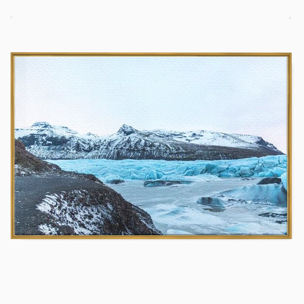 Tablou canvas cu tablou canvas cu peisaj glaciar, in rama de aluminiu auriu